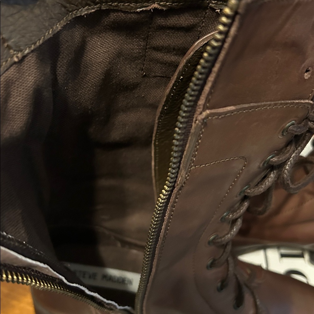 Steve Madden Leader Brown Leather Side Zip Lace Up Boot. Size 9. NIB - Picture 8 of 16